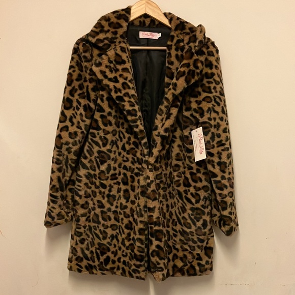 Pink Lily Boutique vegan fur coat leopard cheetah print fuzzy jacket small - Picture 4 of 6